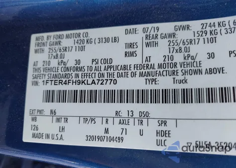 2019 Ford Ranger Xlt from USA, damaged, VIN 1FTER4FH9KLA72770